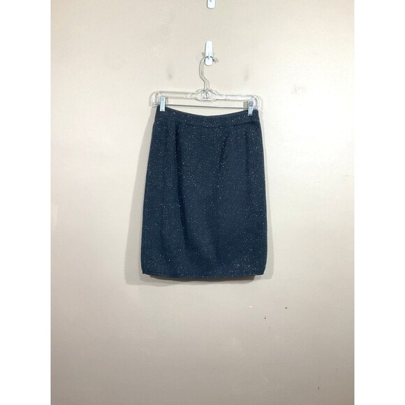 VTG Jeanne Pierre Womens Wool Sparkly Ribbed Knit Pencil Skirt M Gray 90s Party - Picture 3 of 4